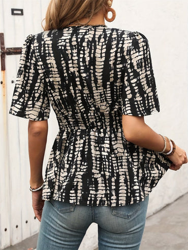 Printed V-Neck Half Sleeve Blouse.