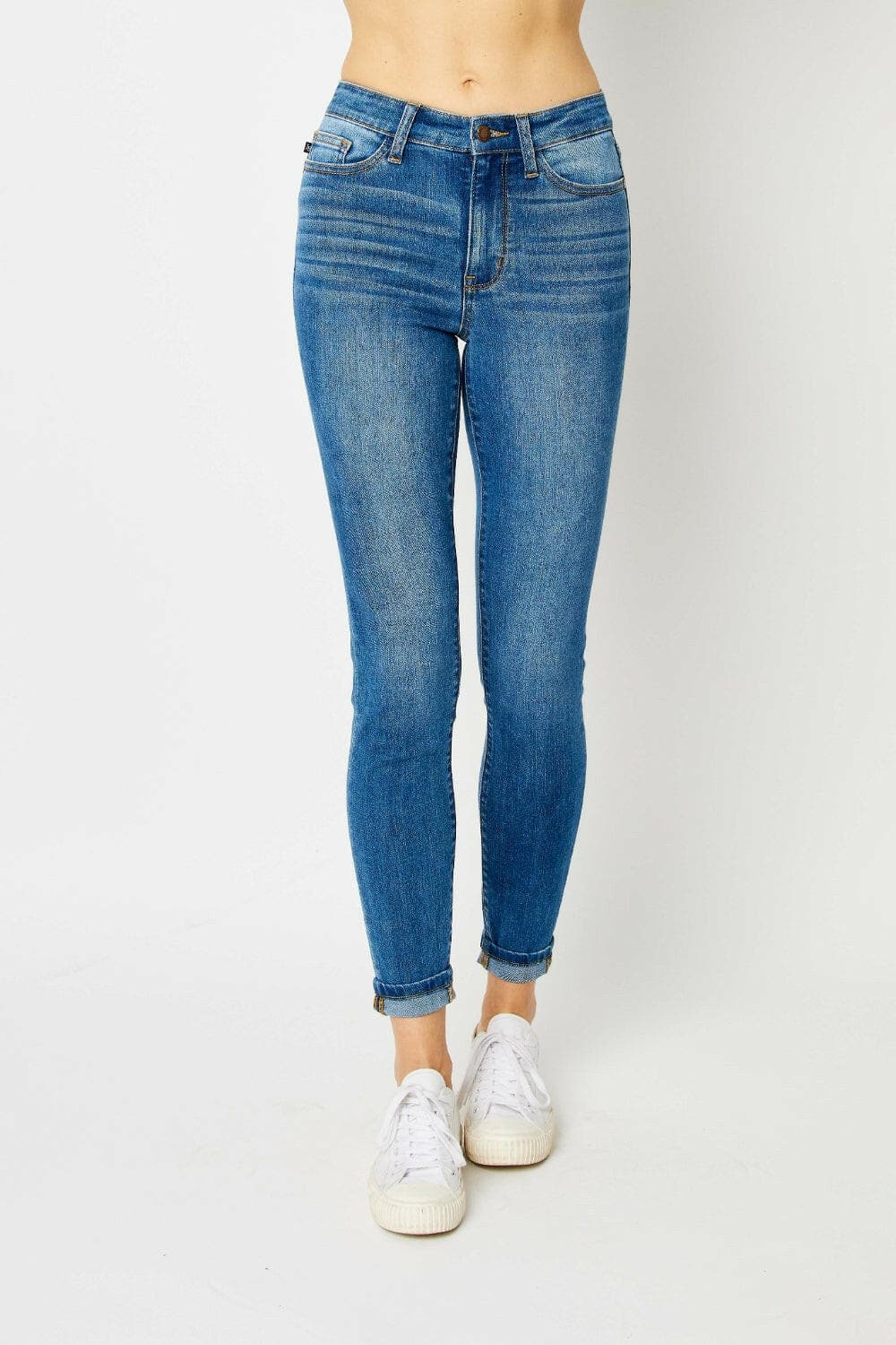 Judy Blue Full Size Cuffed Hem Low Waist Skinny Jeans.