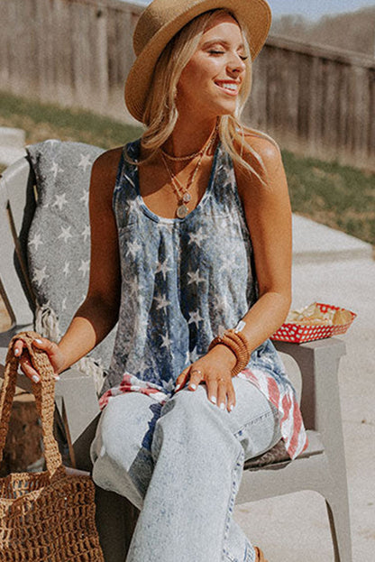 Patriotic blue vintage flag print tank top