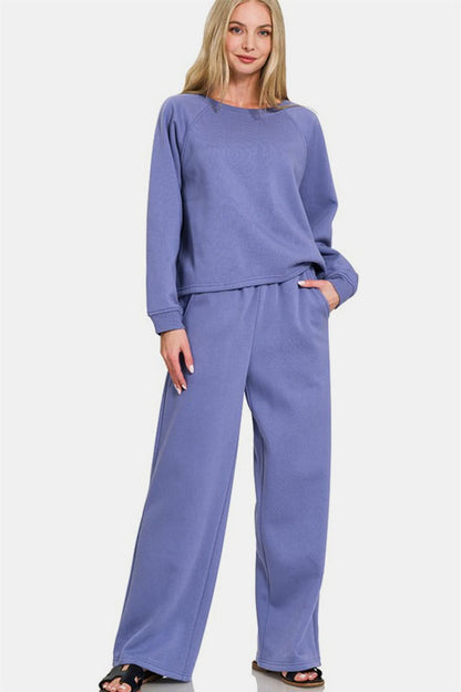 Cozy Casual Round Neck Top & Elastic Waist Pants Ensemble