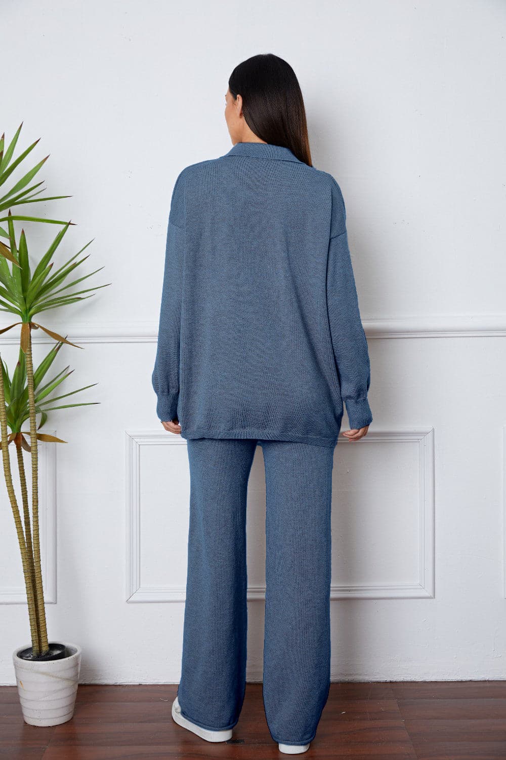 Dropped Shoulder Sweater and Long Pants Set.