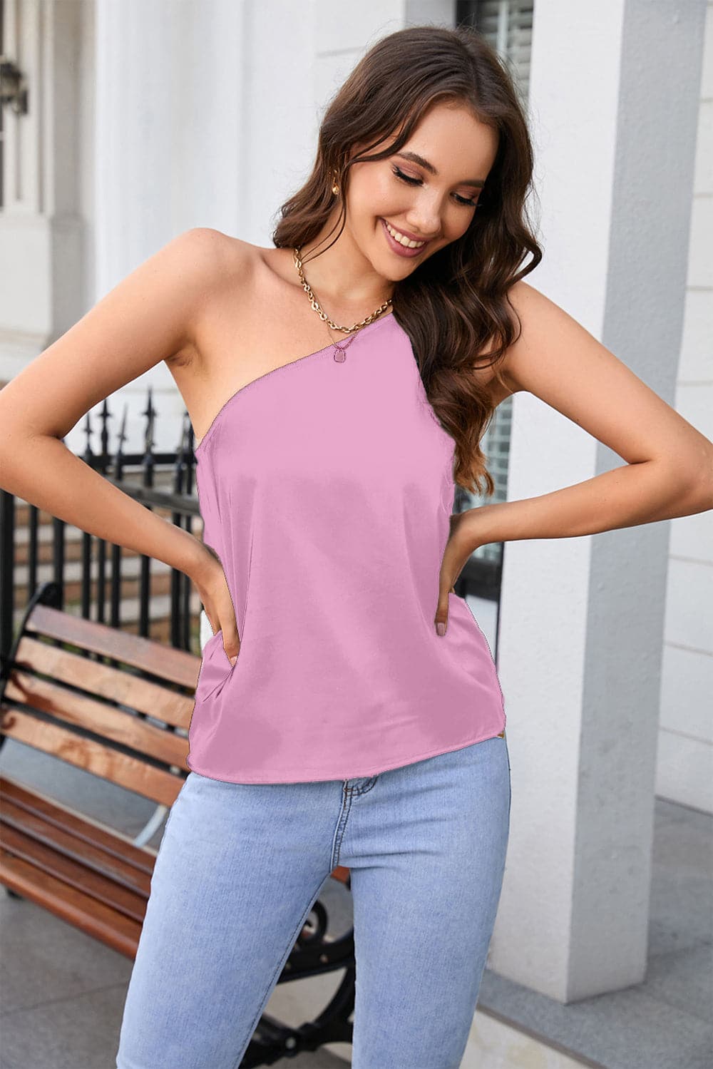 One Shoulder Sleeveless Top.