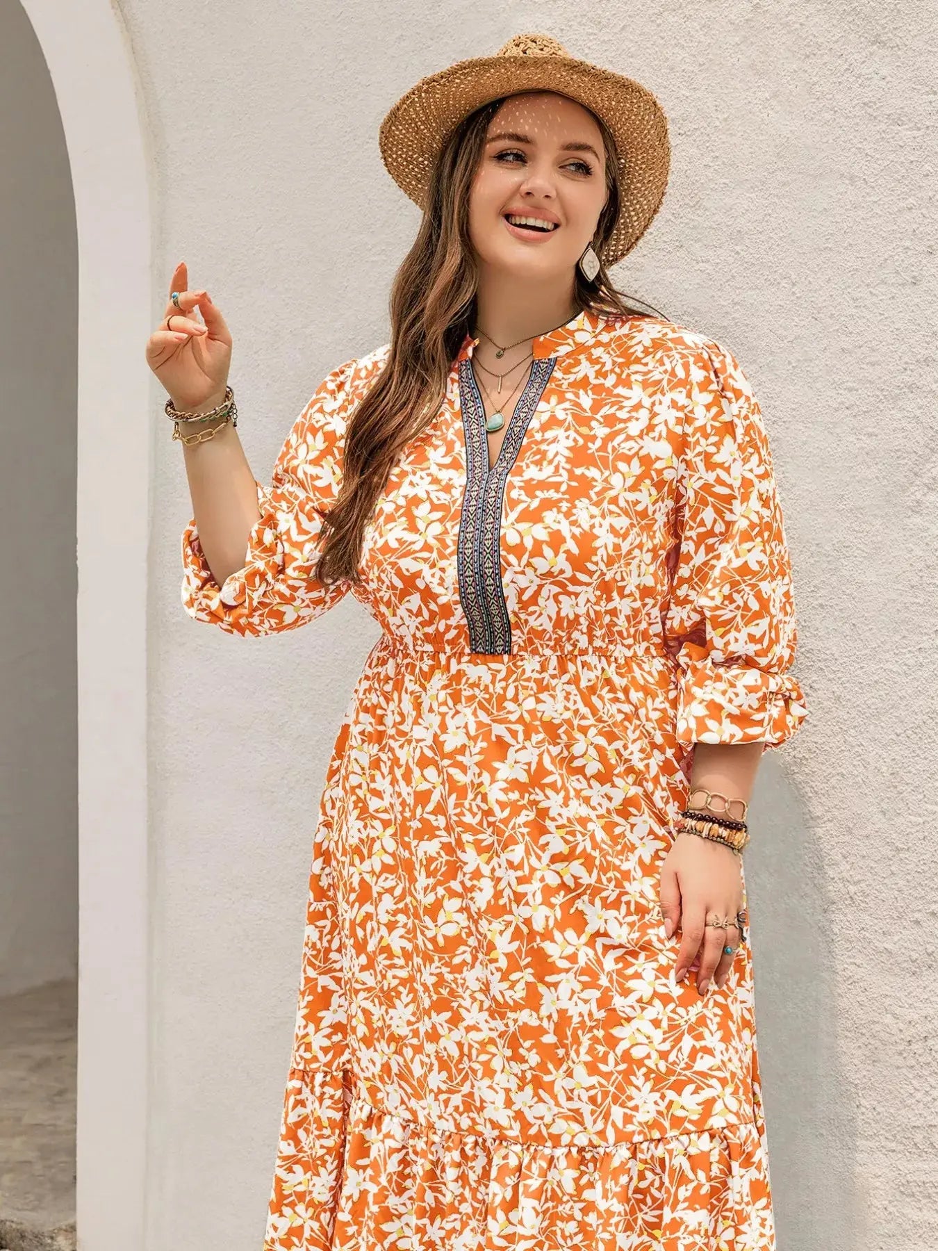 Plus Size Boho Floral Print Maxi Dress With Ruched Waist Simply Love
