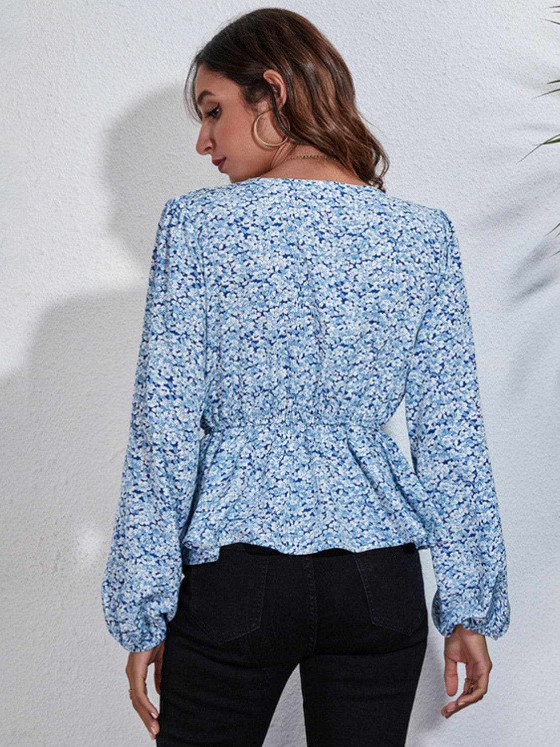 Floral peplum blouse with V-neck - Love Salve 