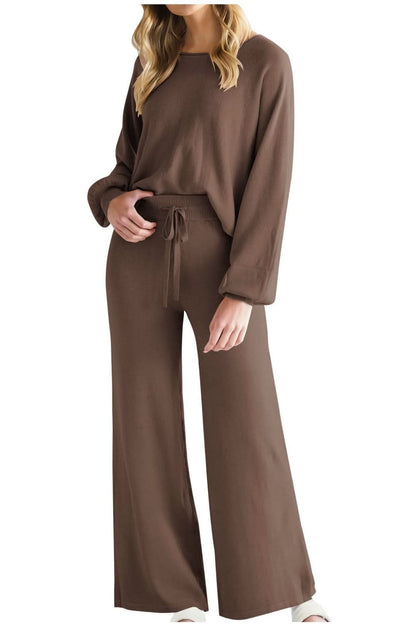 Sleek Basic Two-Piece Long Sleeve Top and Pants Set