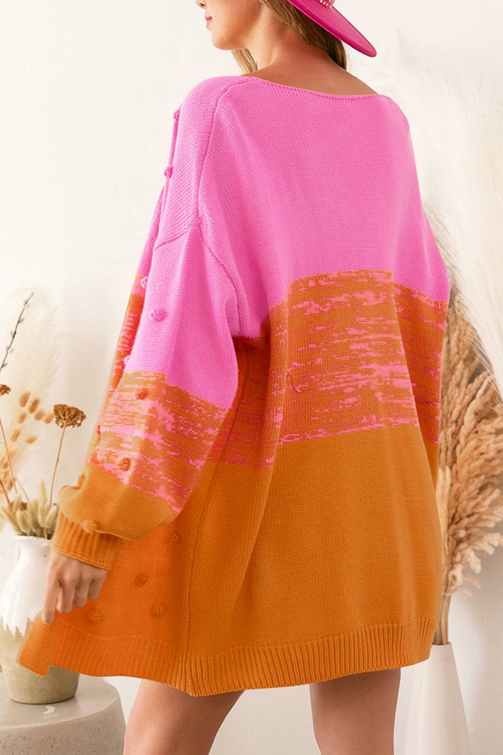 Color Contrast Ball Decoration Medium Long Cardigan.