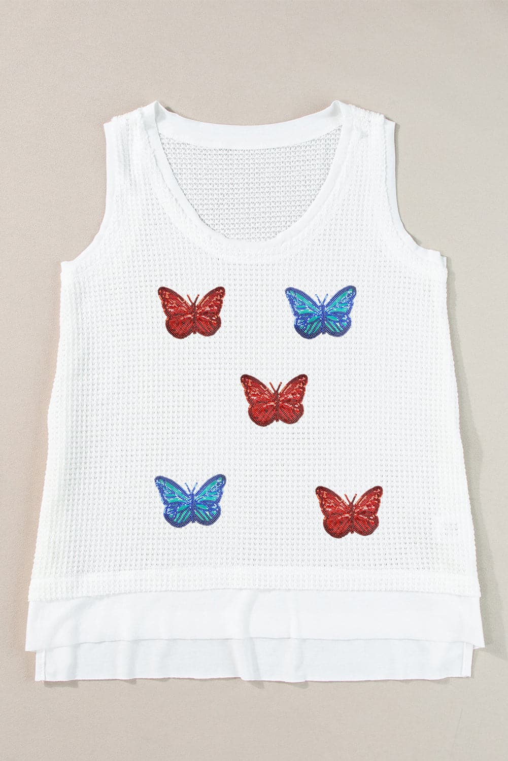 Sequin Butterfly Round Neck Tank.