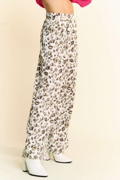 Leopard Print Wide Leg Drawstring Pants by Davi & Dani