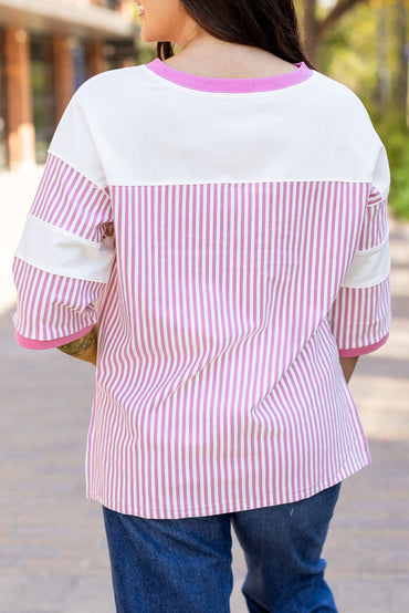 Aliyah Striped Patchwork Three Quarter Sleeve Casual Top - Love Salve 