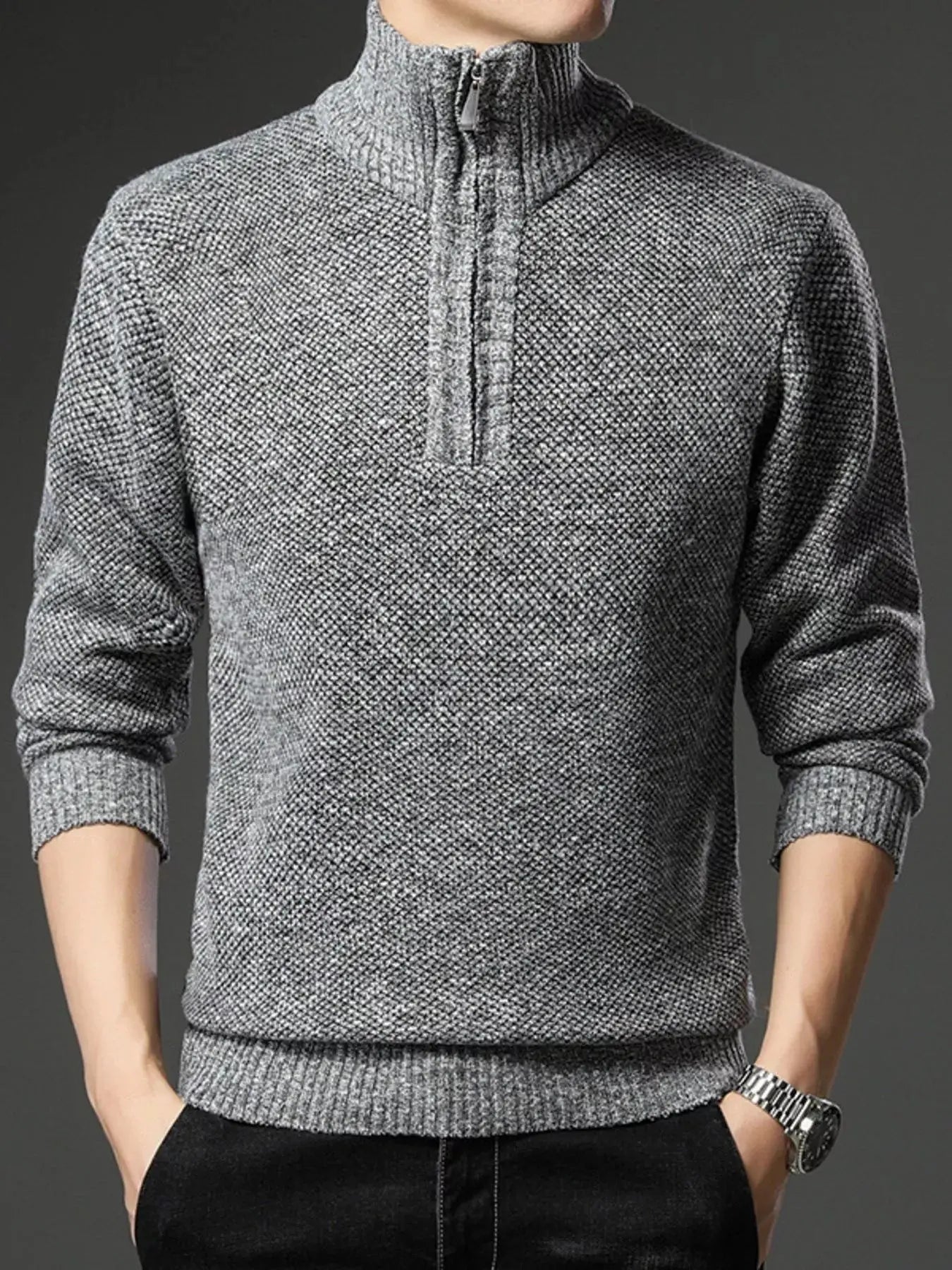 Men's Plus Size Half-Zip Knitted Pullover Sweater Simply Love