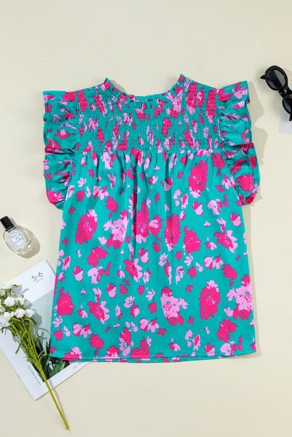 Floral ruffled plus size blouse in vibrant green