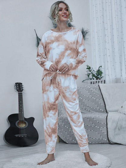 Vibrant Tie-Dye Lounge Set with Round Neck Top and Drawstring Pants