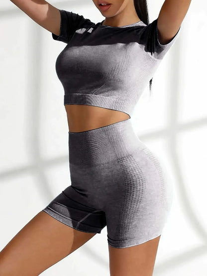 Round Neck Short Sleeve Top and Shorts Active Set.