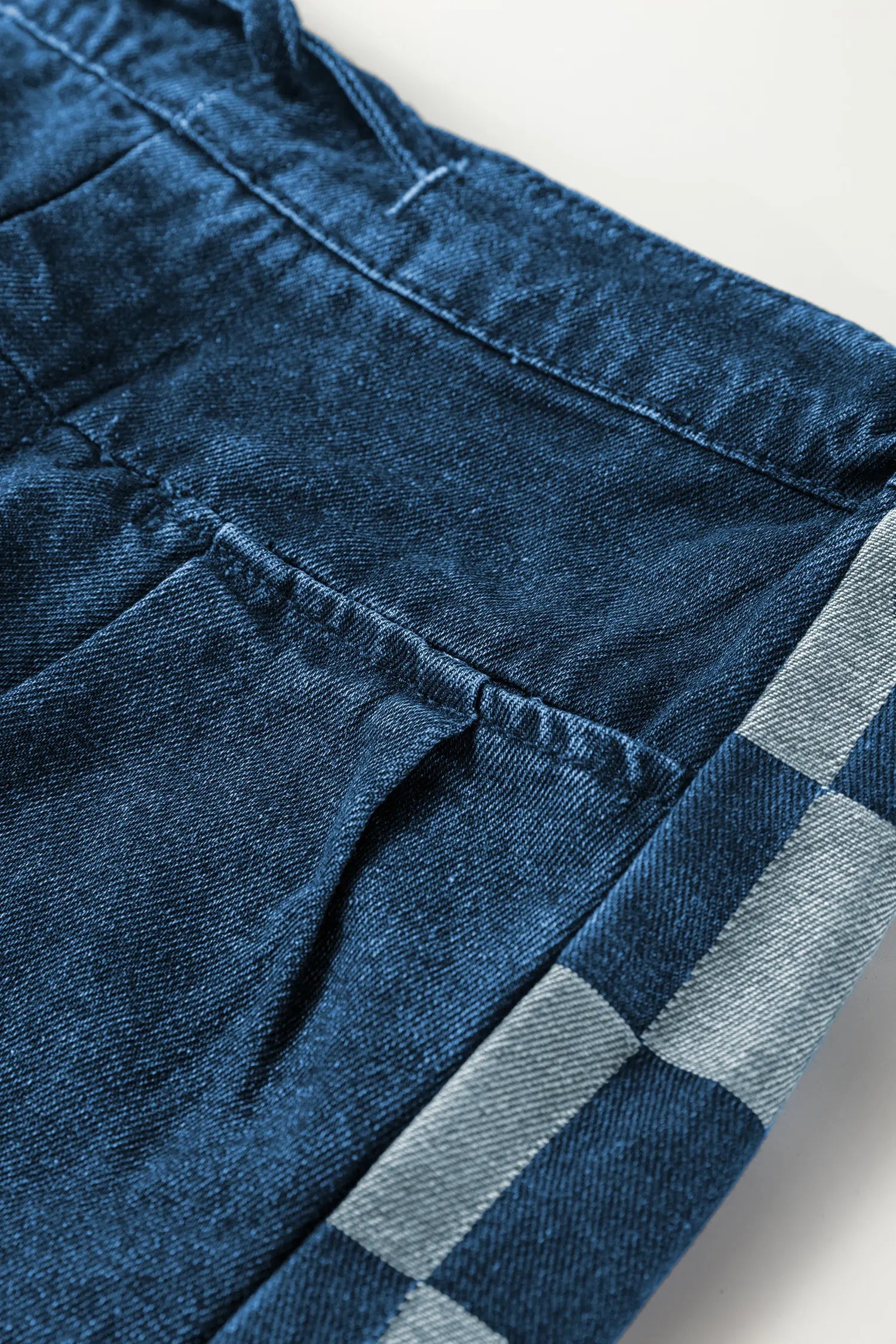 Sail Blue Checkered Side Panel Patchwork Drawstring Loose Denim Pants Dear-Lover Dropshipping