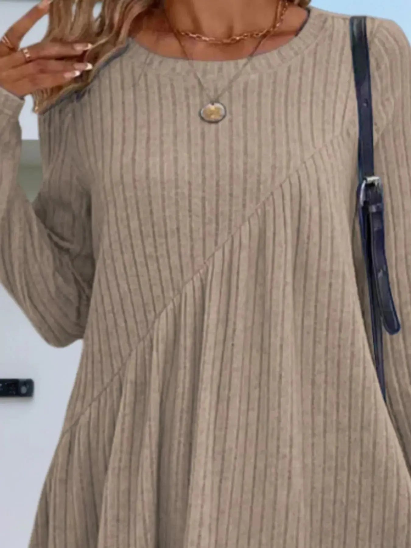 Casual Ribbed Knit Long Sleeve Swing Dress Simply Love