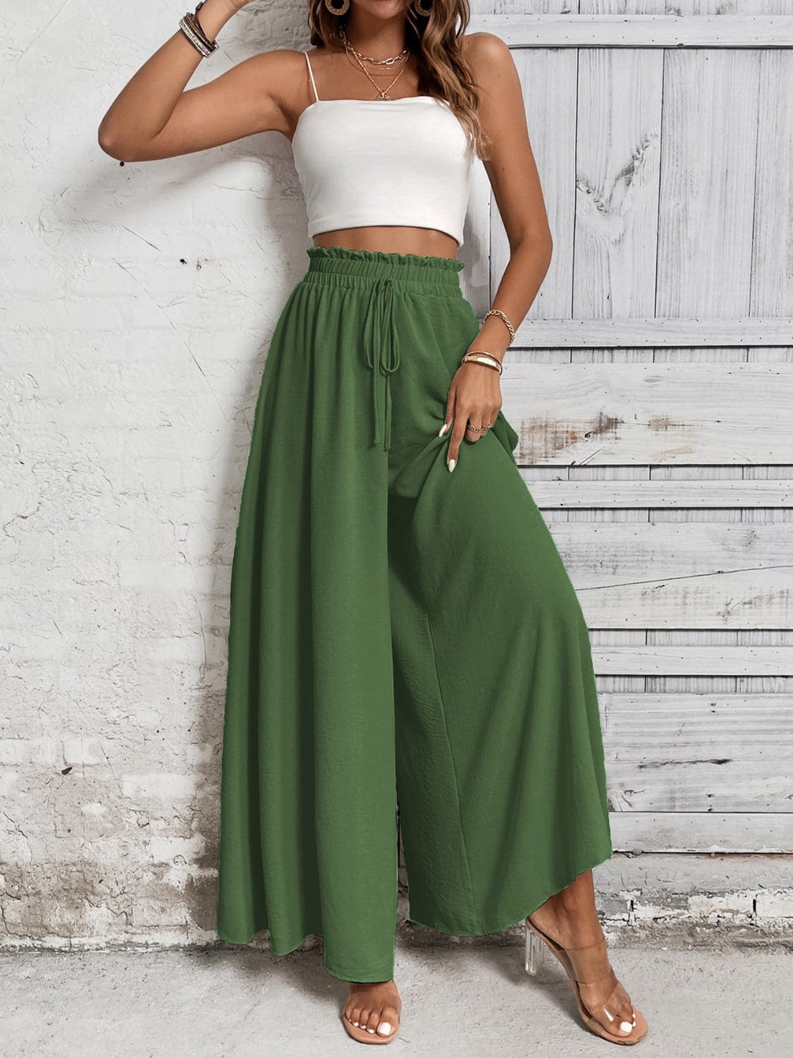 Tied High Waist Wide Leg Pants.