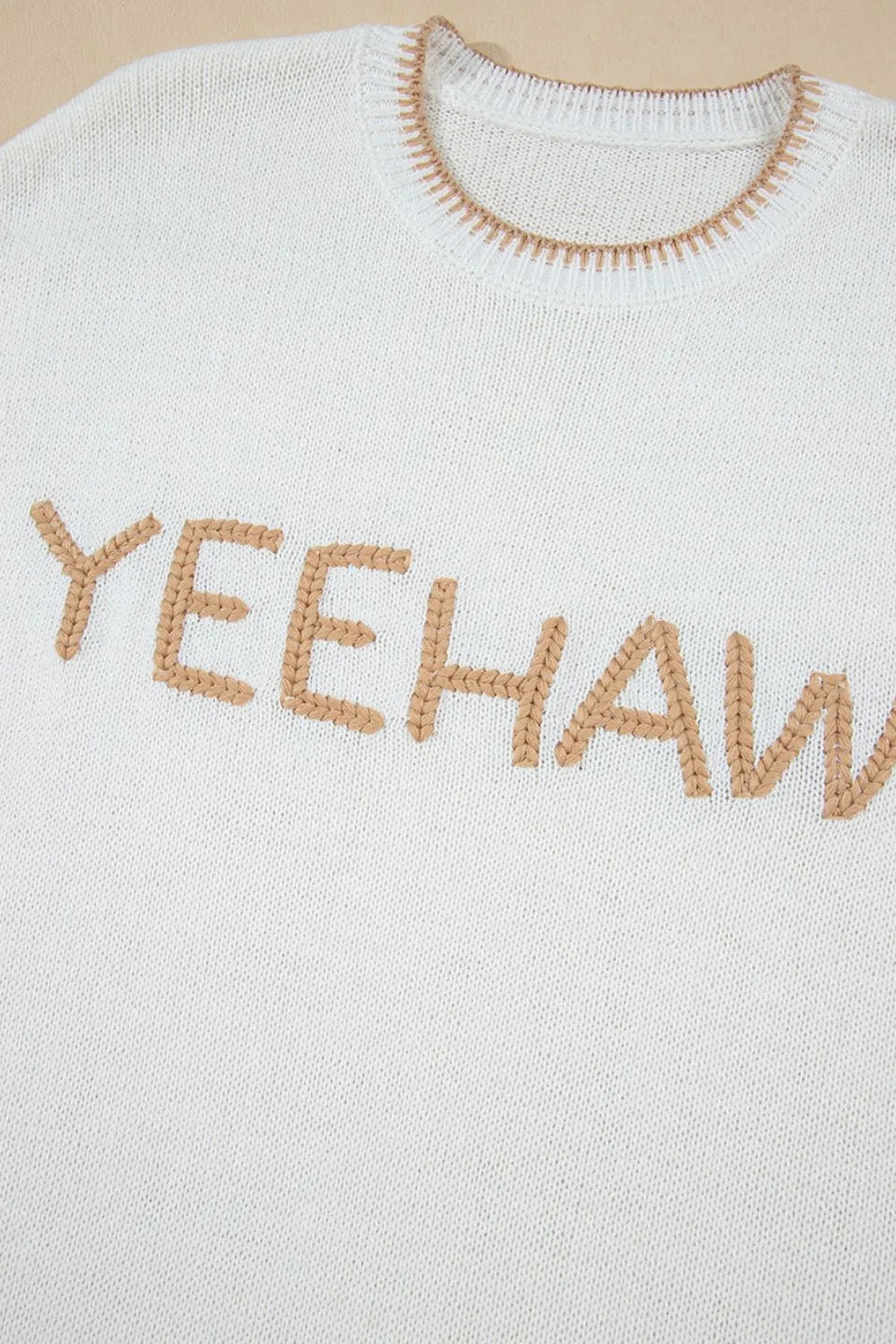 YEEHAW Stitch Edge Crew Neck Knit Top