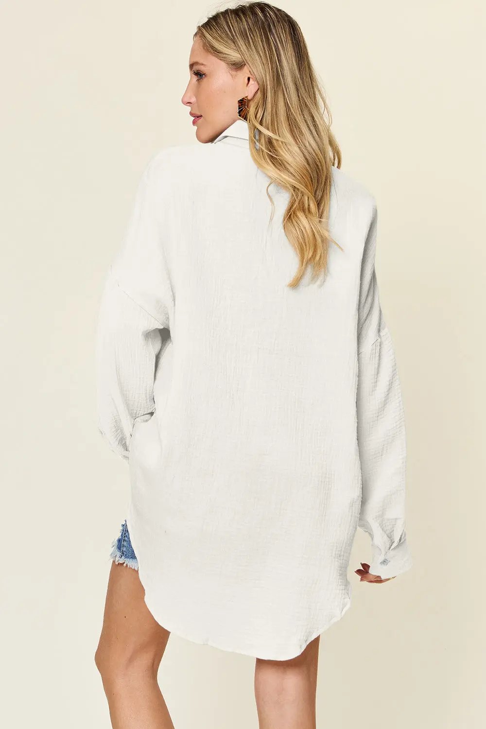 Double Take Full Size Pocketed Texture Button Up Shirt - Love Salve