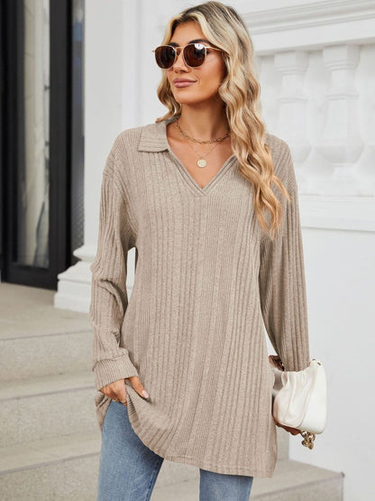 Sheer slit long sleeve t-shirt