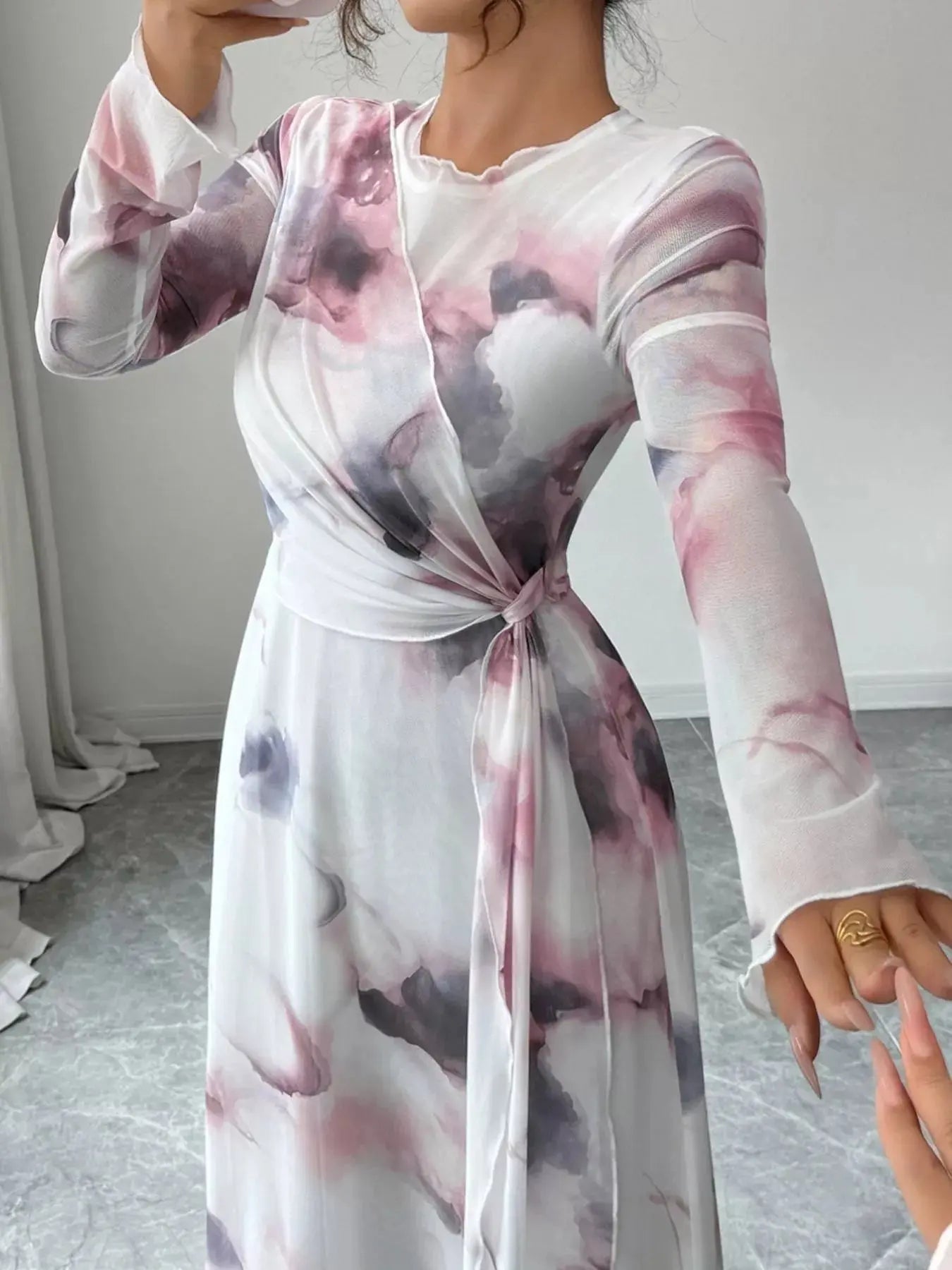Tie Dye Long Sleeve Maxi Dress With Wrap Waist Pastel Print Simply Love