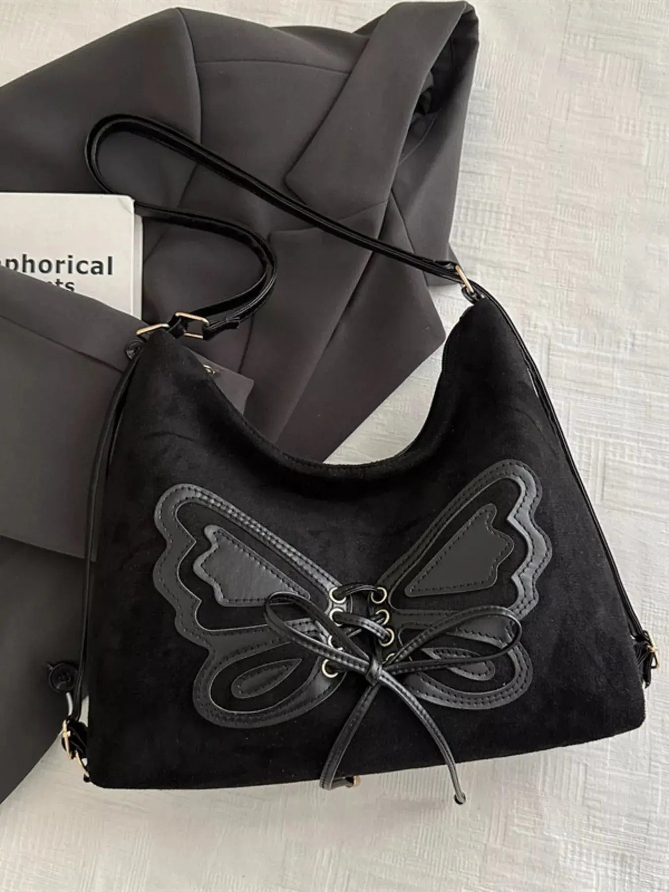 Butterfly Decor Lace-Up Shoulder Bag Simply Love