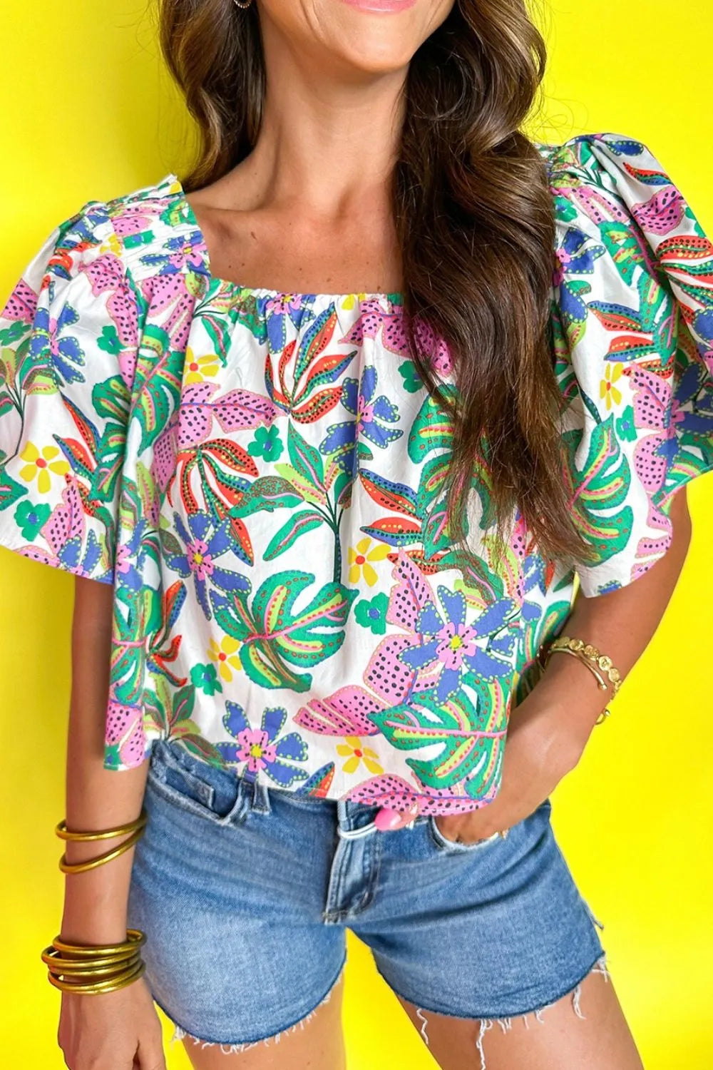 Simply Love: Puff Sleeve Square Neck Blouse