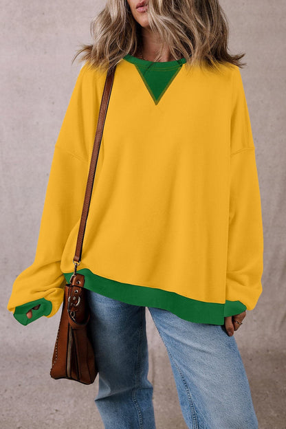 Contrast Round Neck Long Sleeve Sweatshirt.