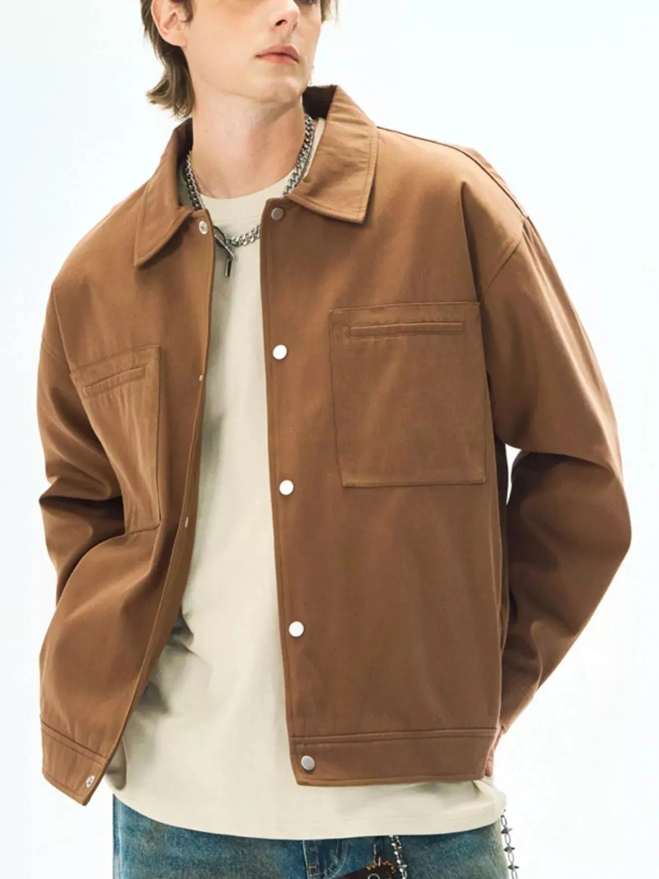 Mens Plus Size Casual Snap Down Cotton Jacket With Chest Pockets Simply Love