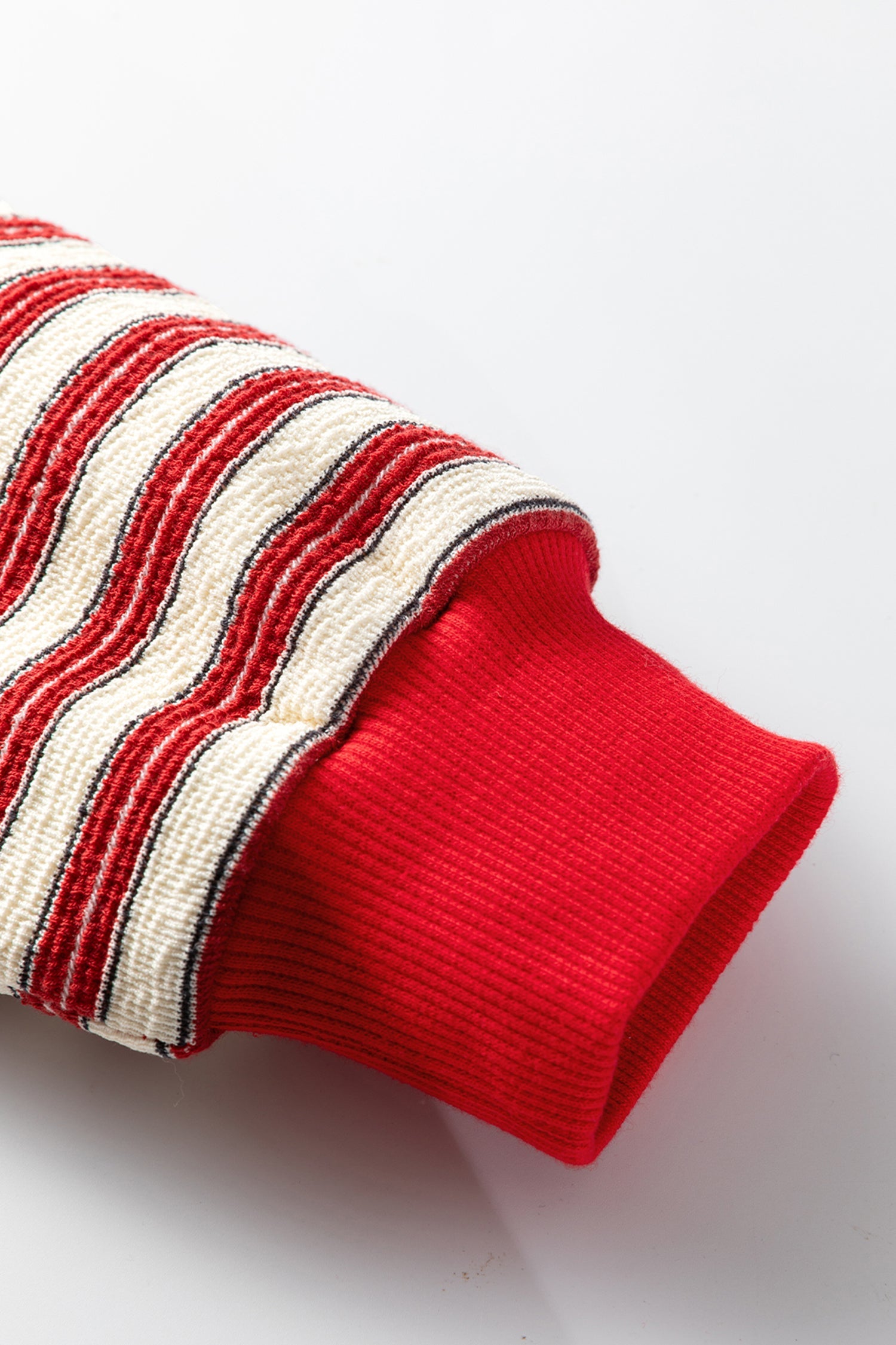 Racing Red Striped Print Contrast Collar Zip V Neck Long Sleeve Top Dear-Lover Dropshipping