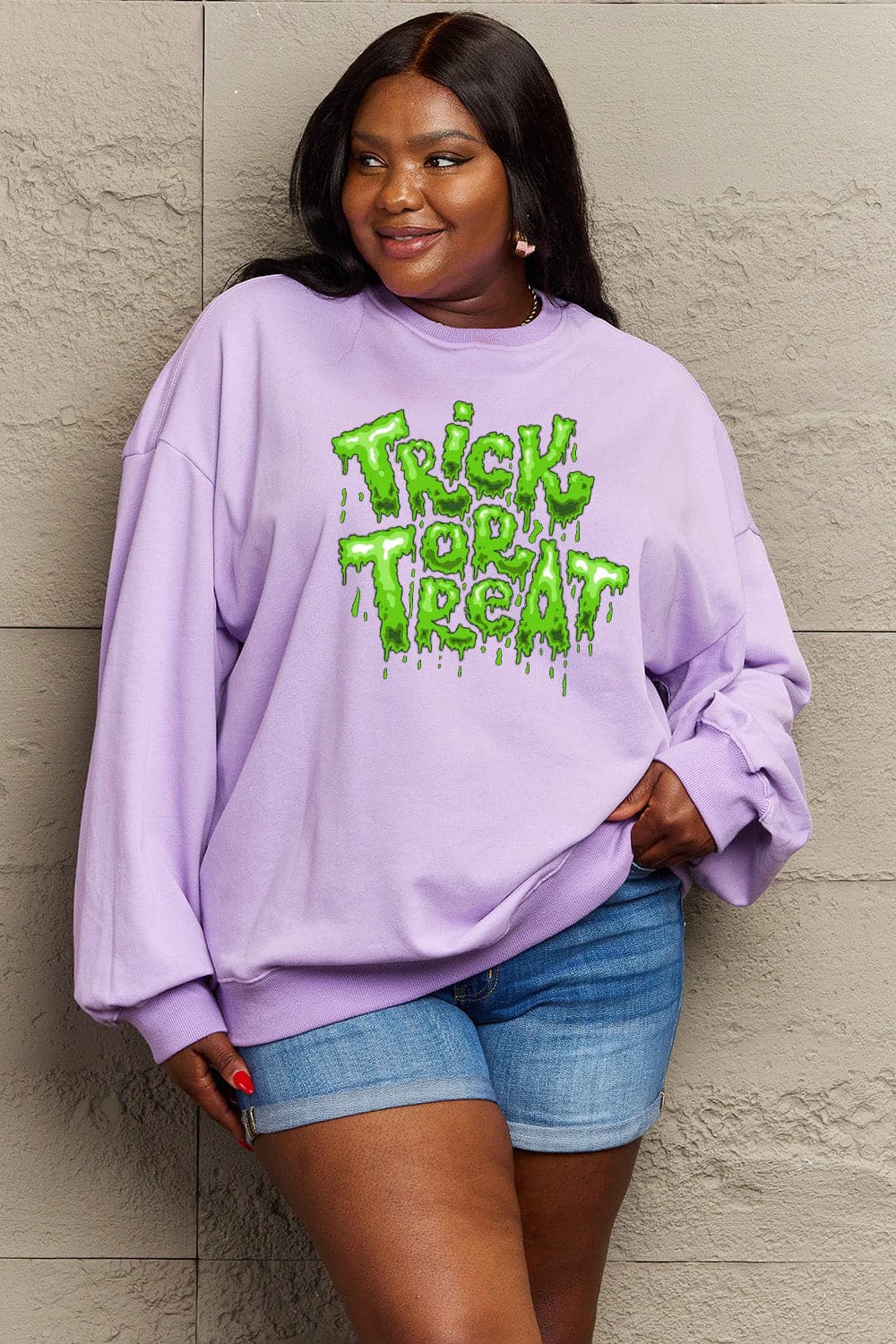 Simply Love Full Size TRICK OR TREAT Graphic Sweatshirt.