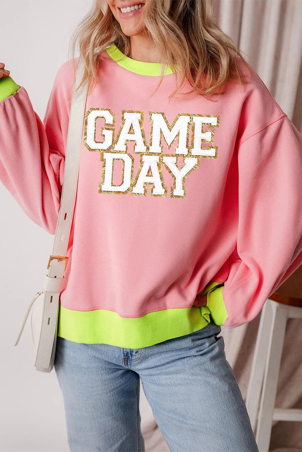 Sequin letter graphic long sleeve sweatshirt with a cozy round neck