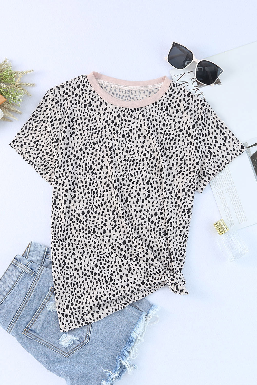 Apricot Cheetah Print Casual Crew Neck T Shirt - Product side view T Shirts by Divine Design4U