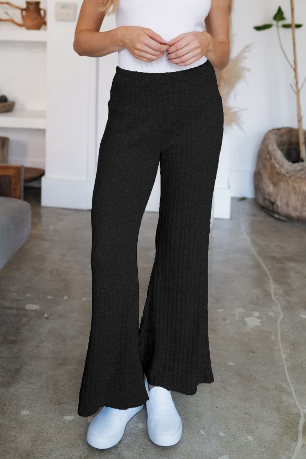 Ribbed High Waist Flare Pants.