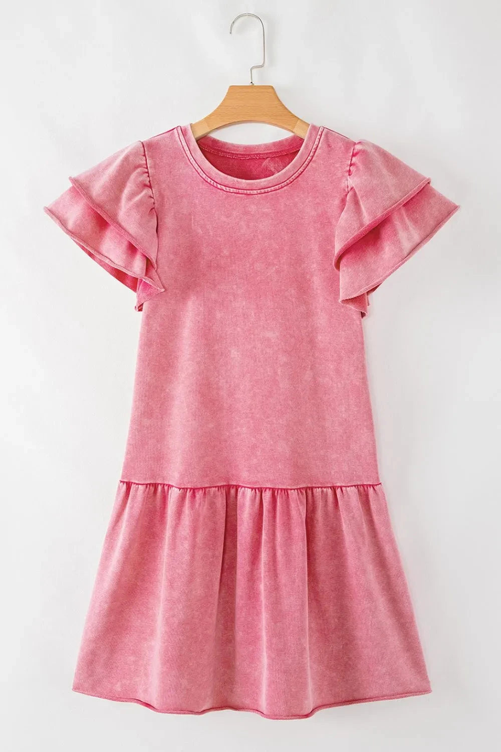 Mineral Wash Raw Edge Ruffle Mini Dress Simply Love