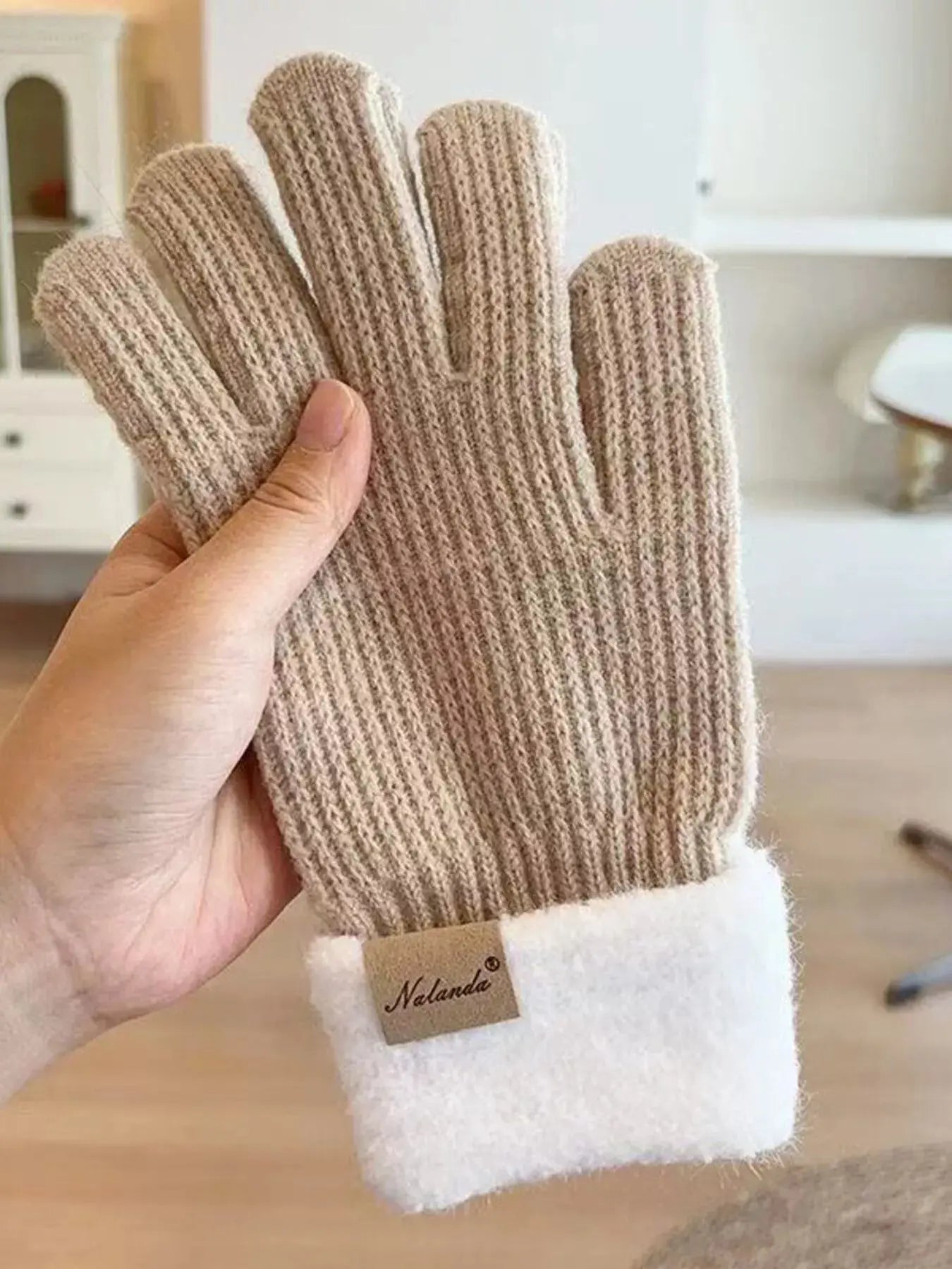 Knitted Warm Gloves with Plush Cuff Simply Love