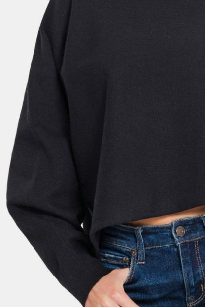 Chic asymmetric hem long sleeve pullover sweater