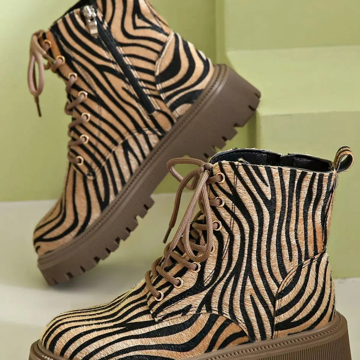 Animal Print Lace-Up Ankle Boots Simply Love