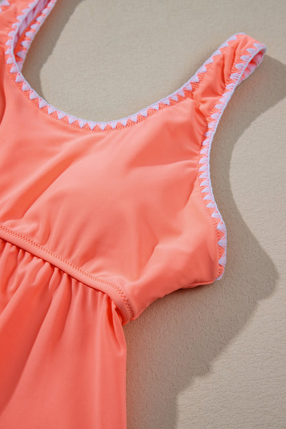 Fresh salmon ruffled peplum tankini with contrast trim