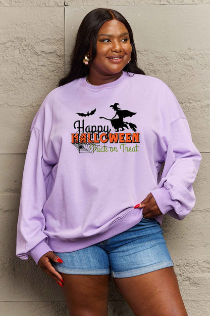 Simply Love Full Size HAPPY HALLOWEEN TRICK OR TREAT Graphic Sweatshirt.