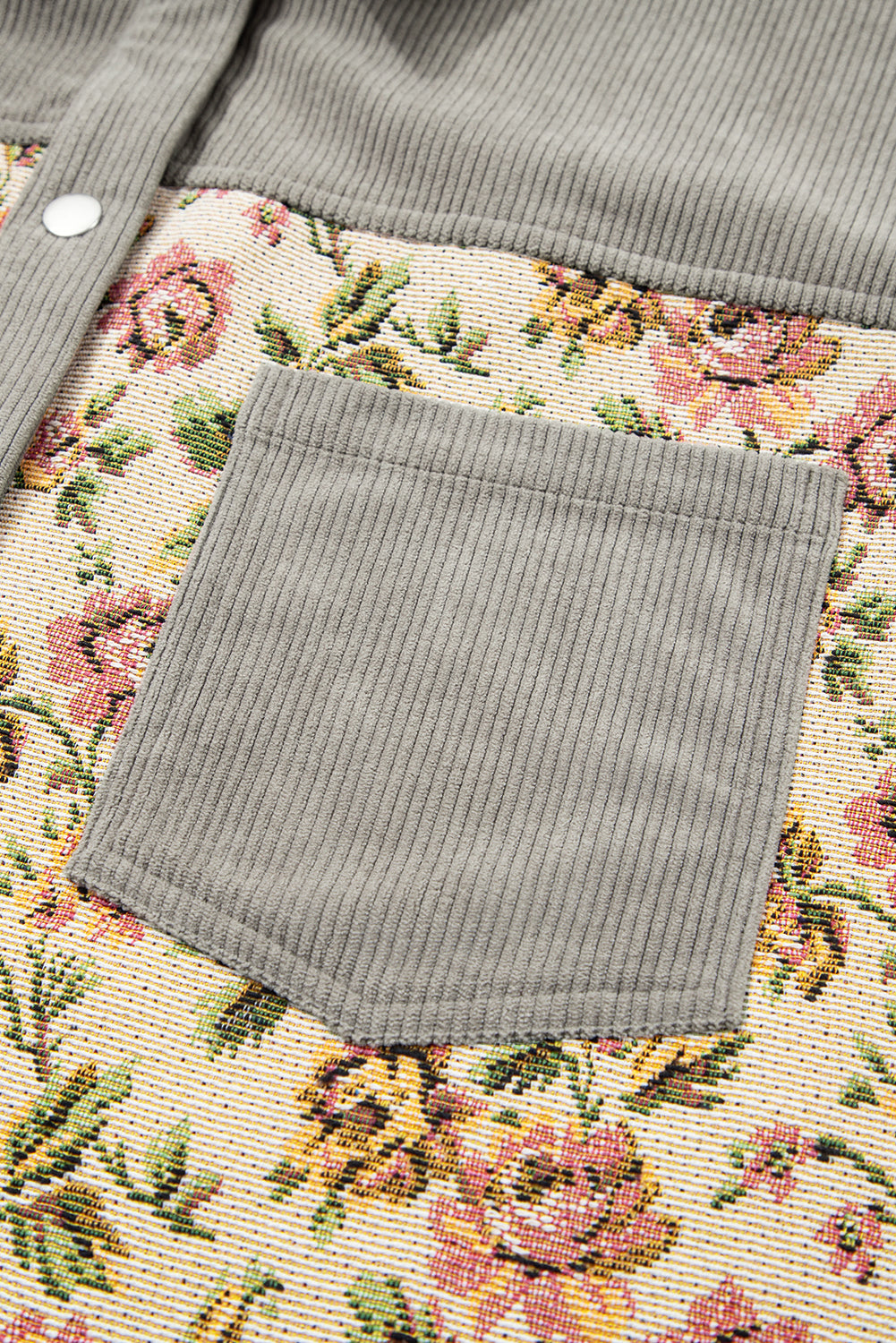 Medium Grey Corduroy Floral Patchwork Vintage Jacket Dear-Lover Dropshipping