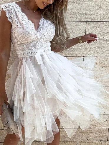 Lace Bodice Layered Tulle Dress Polyester Imported Formal