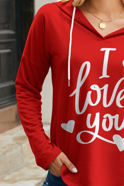 I LOVE YOU Drawstring Long Sleeve Hoodie.