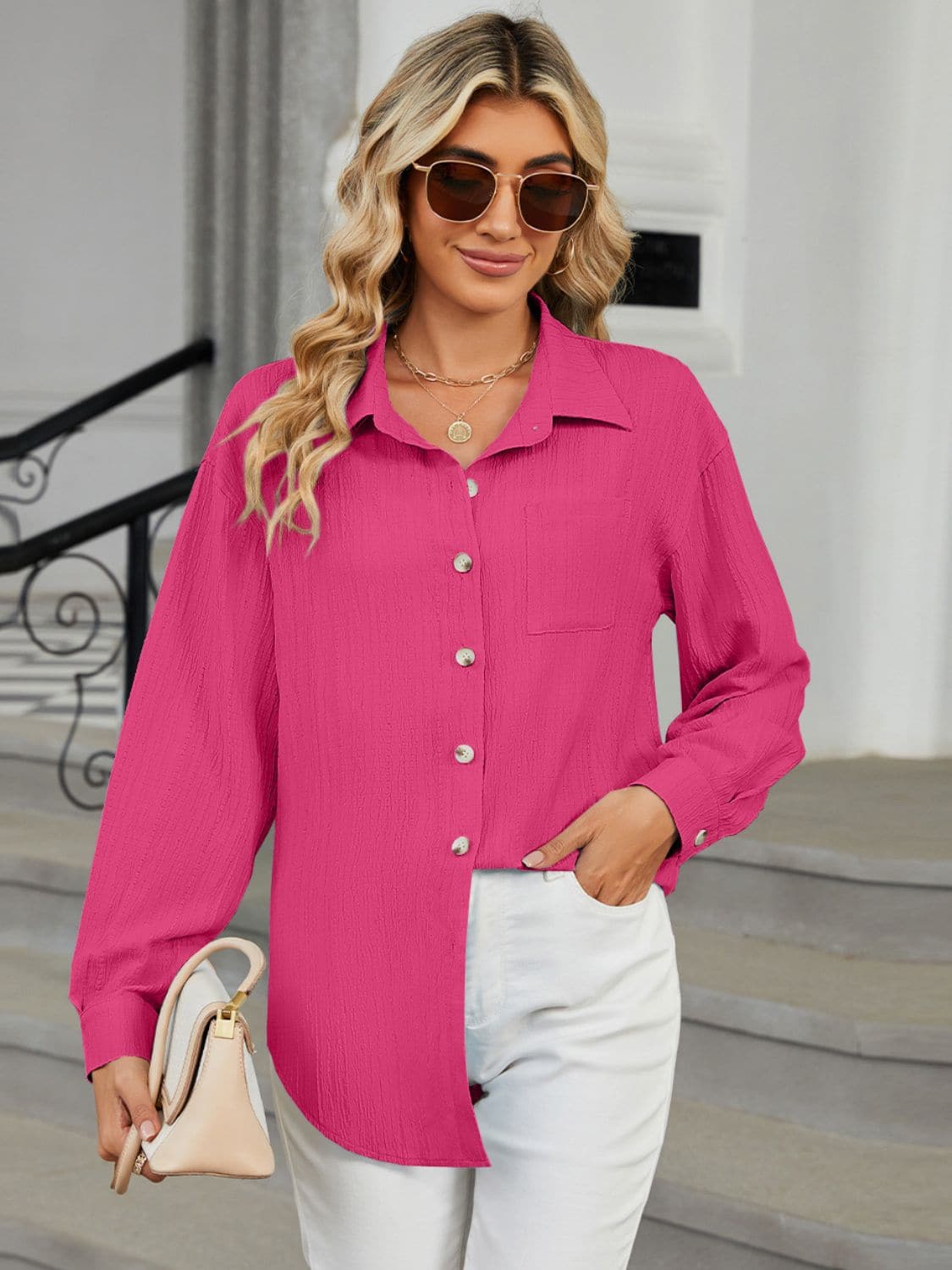 Collared Neck Long Sleeve Shirt.