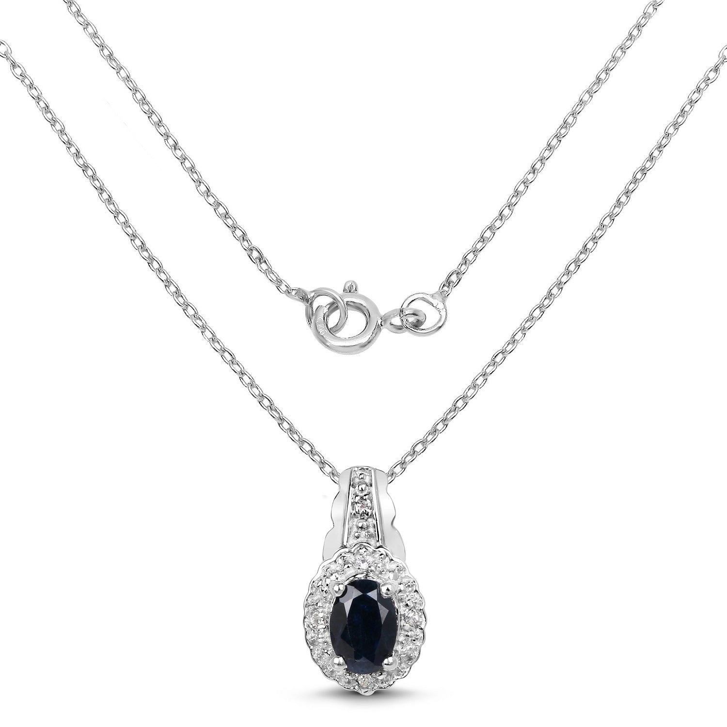 0.98 Carat Genuine Blue Sapphire and White Topaz .925 Sterling Silver Pendant