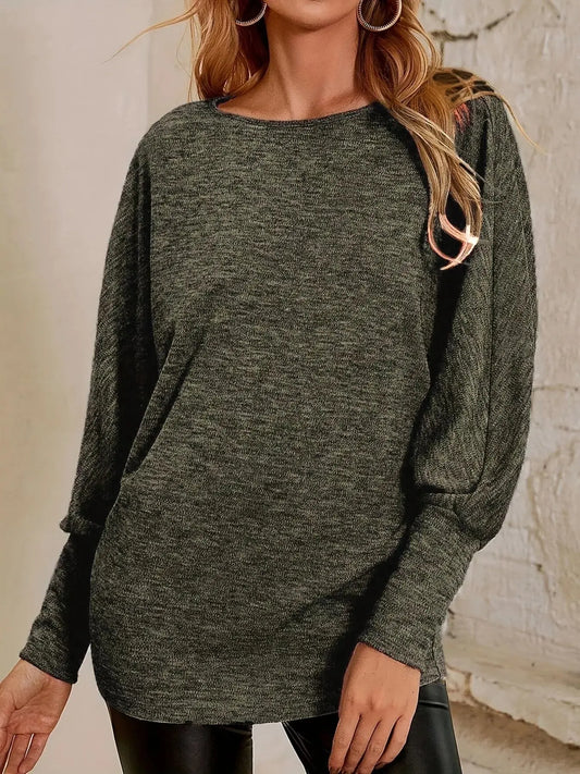 Round Neck Long Sleeve Relaxed Fit T-Shirt Simply Love