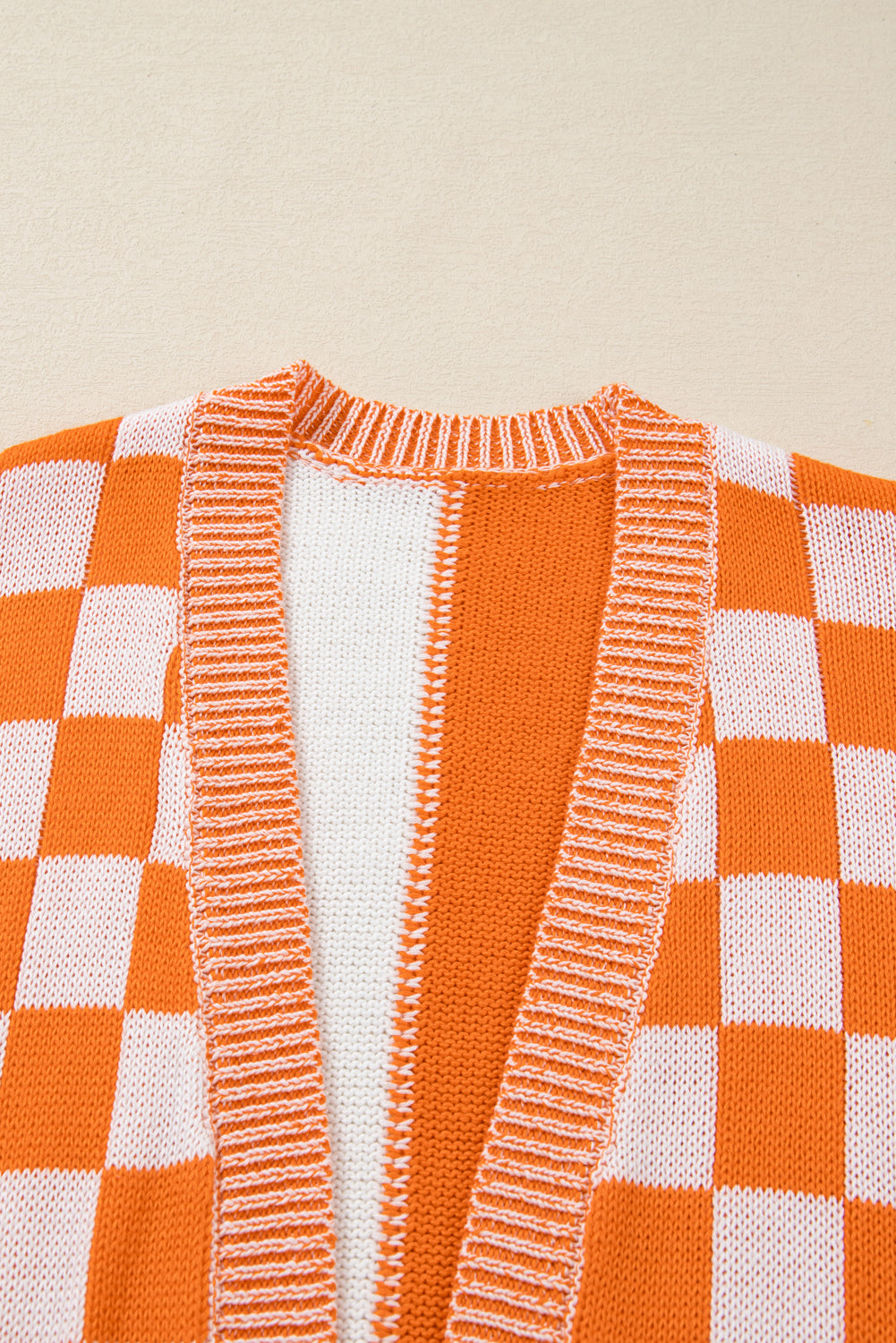 Orange Checkered Bubble Sleeve Drop Shoulder Open Cardigan Dear-Lover Dropshipping