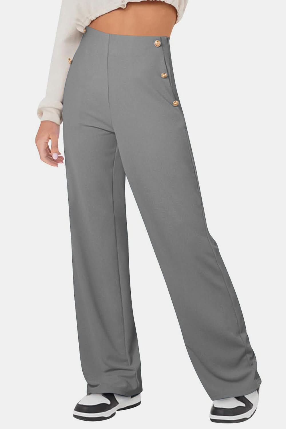 Button-Detail High Waist Trousers