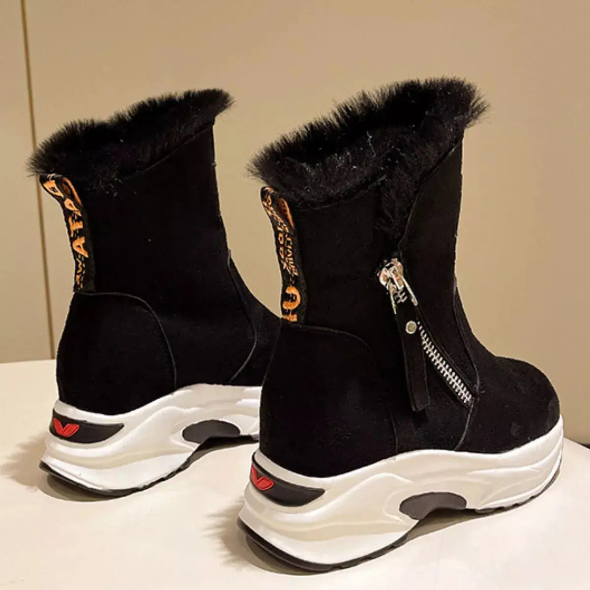 Women Faux Fur Lined PU Leather Platform Boots With Side Zipper Simply Love