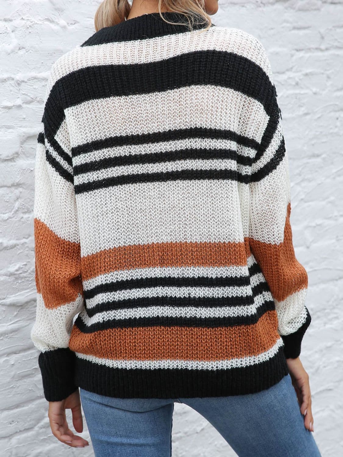 Striped chic round neck long sleeve sweater