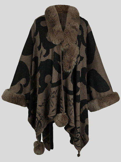 Faux Fur Trim Poncho.